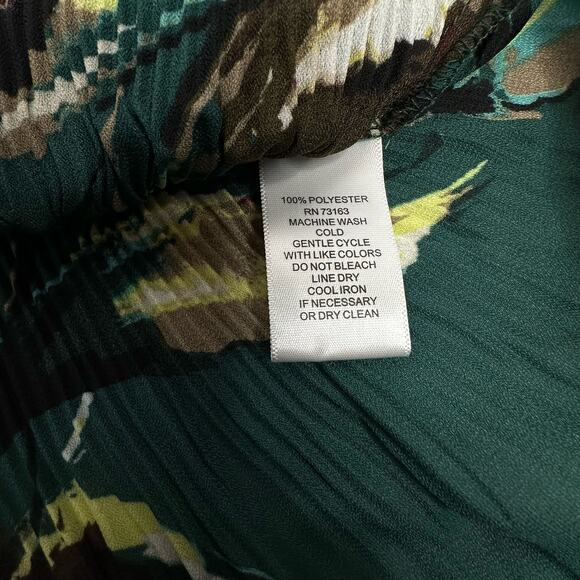 Melissa Paige Pleated Floral Blouse Top Cold Shoulder Ruffle Sleeve Green Small - Picture 8 of 8